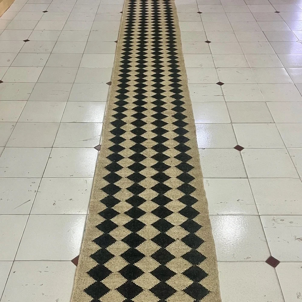 Geometric Black and Cream Runner Rug